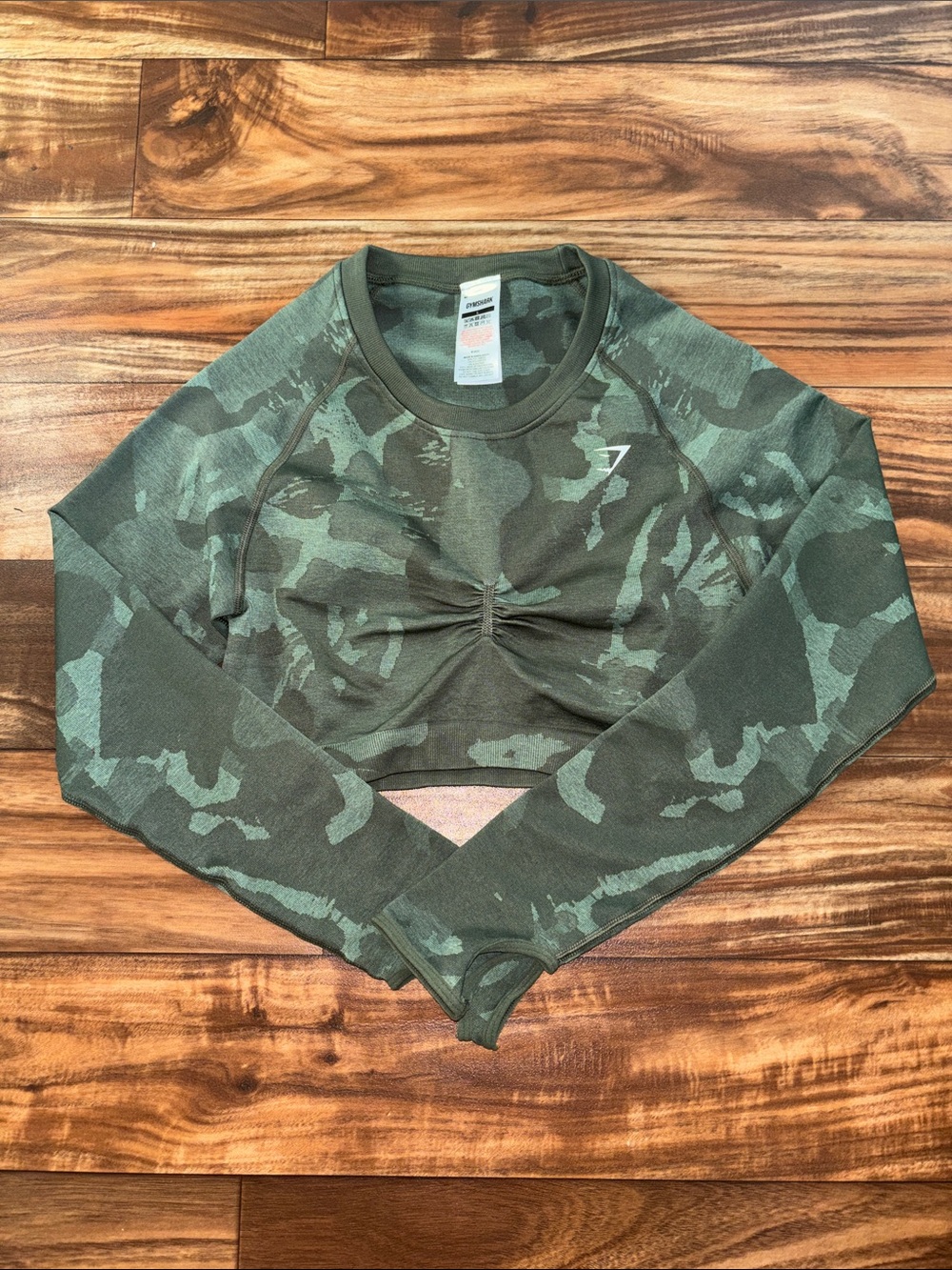 Gym Shark Seamless Cropped Long Sleeve Top - Olive Camo